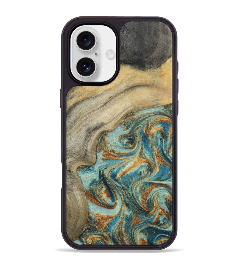 iPhone 16 Plus Wood Phone Case - Clayton (Teal & Gold, 798656)