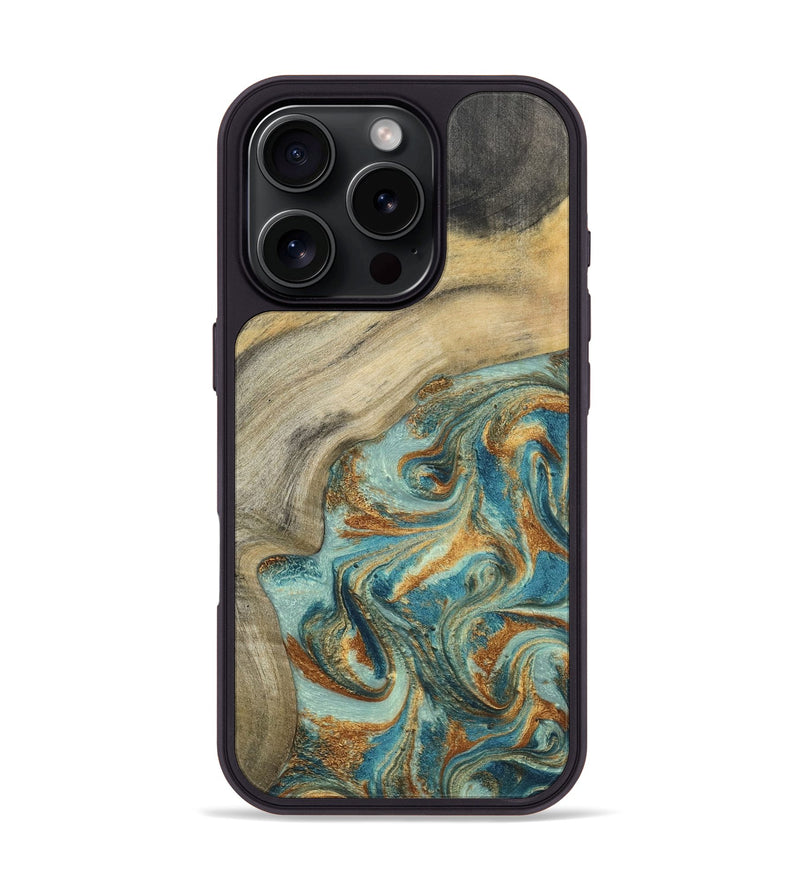 iPhone 16 Pro Wood Phone Case - Clayton (Teal & Gold, 798656)