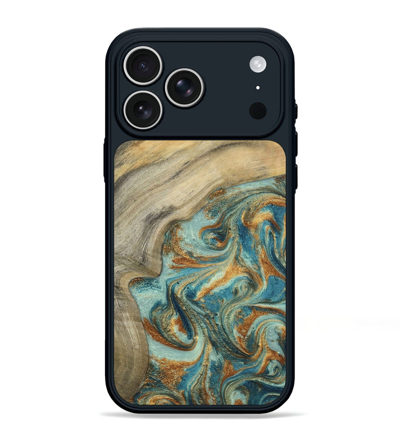 iPhone 17 Pro Max Wood Phone Case - Clayton (Teal & Gold, 798656)