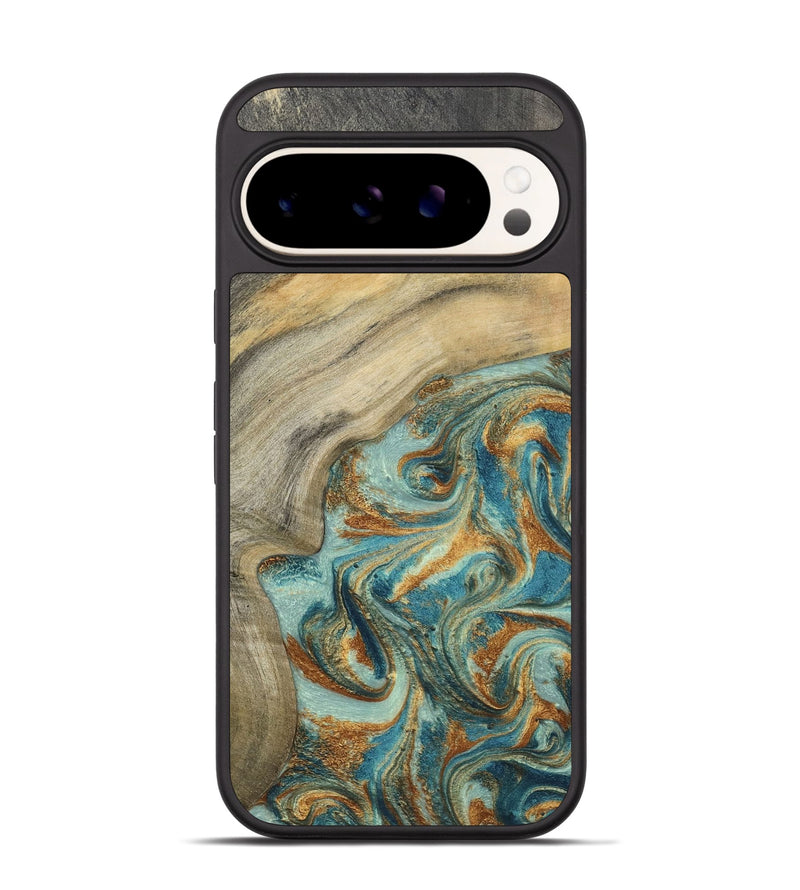 Pixel 9 Wood Phone Case - Clayton (Teal & Gold, 798656)