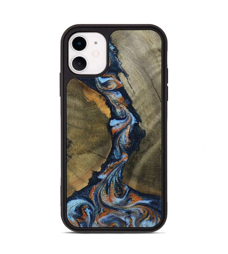 iPhone 11 Wood Phone Case - Aleta (Teal & Gold, 798657)