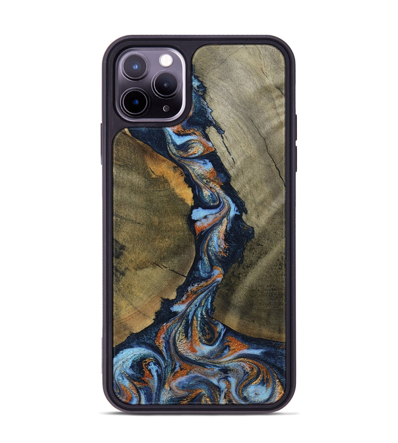 iPhone 11 Pro Max Wood Phone Case - Aleta (Teal & Gold, 798657)