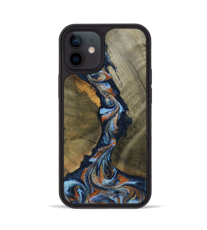 iPhone 12 Wood Phone Case - Aleta (Teal & Gold, 798657)