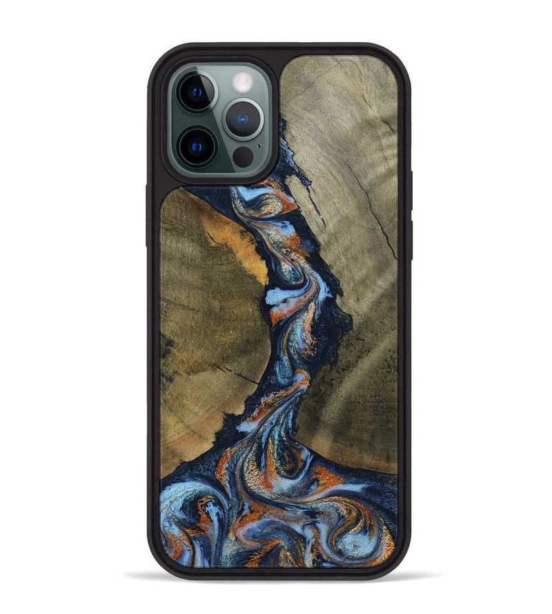 iPhone 12 Pro Max Wood Phone Case - Aleta (Teal & Gold, 798657)