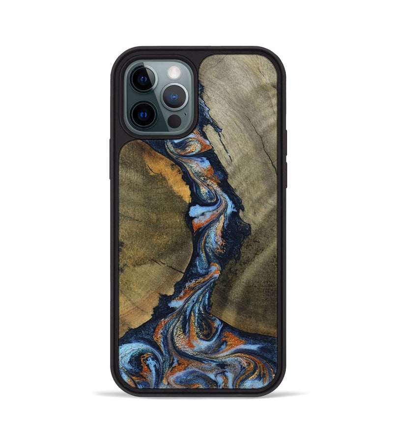 iPhone 12 Pro Wood Phone Case - Aleta (Teal & Gold, 798657)