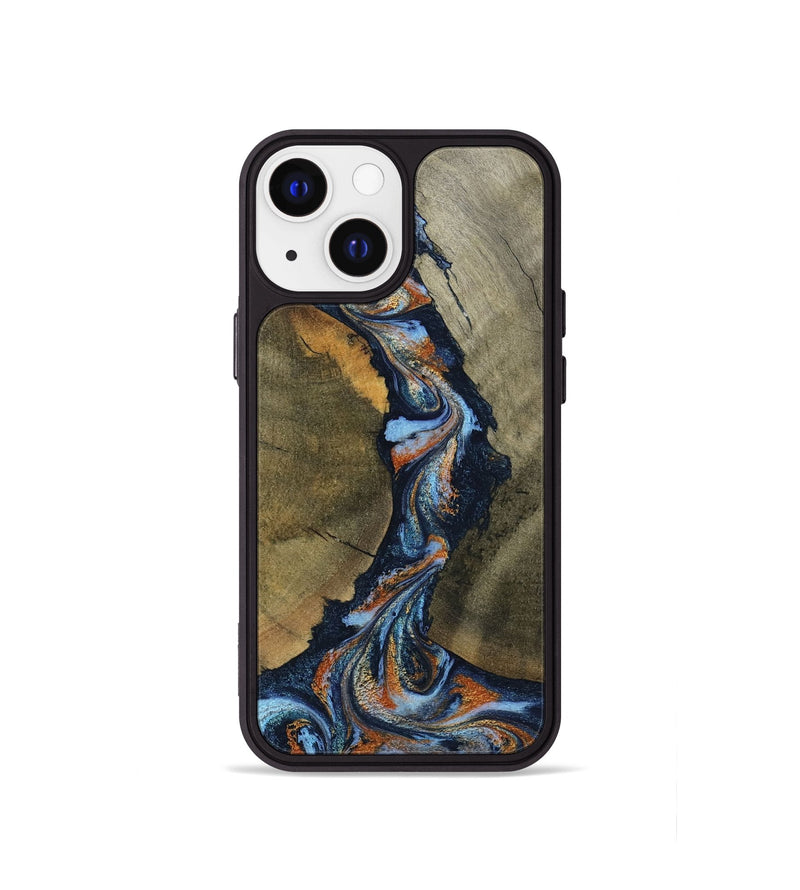 iPhone 13 mini Wood Phone Case - Aleta (Teal & Gold, 798657)