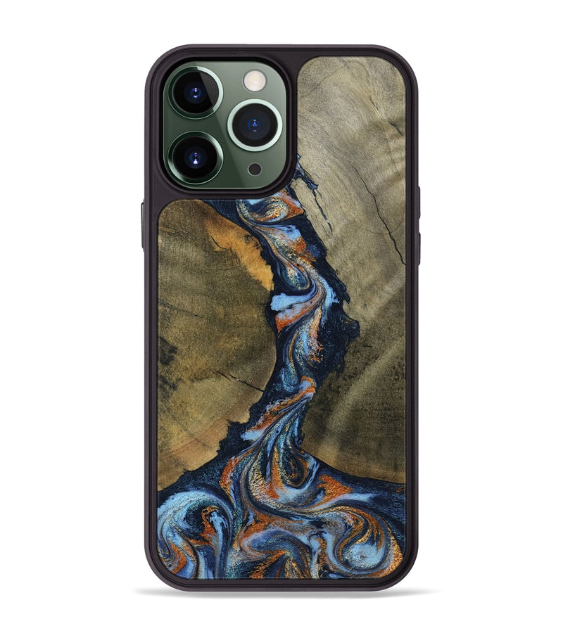 iPhone 13 Pro Max Wood Phone Case - Aleta (Teal & Gold, 798657)