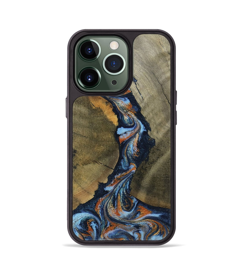 iPhone 13 Pro Wood Phone Case - Aleta (Teal & Gold, 798657)