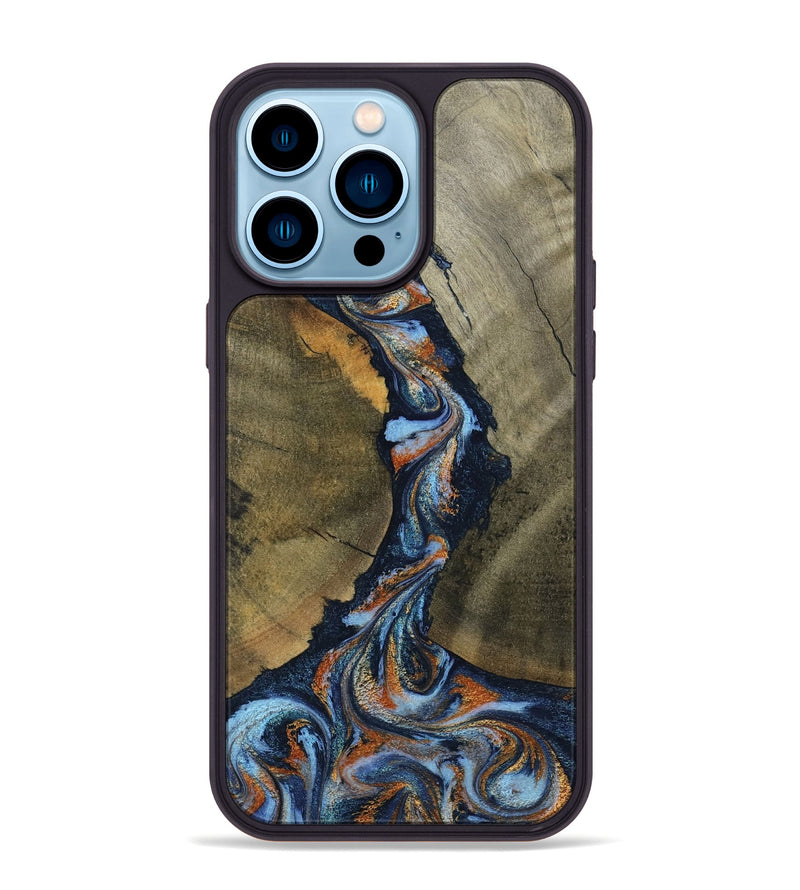 iPhone 14 Pro Max Wood Phone Case - Aleta (Teal & Gold, 798657)