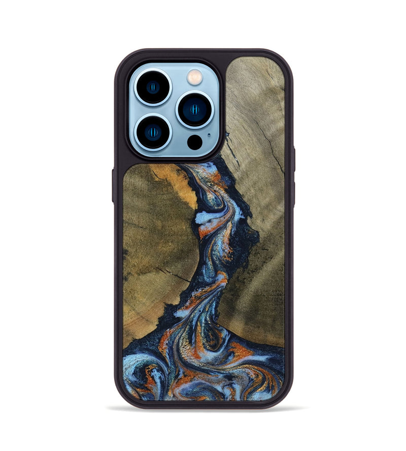 iPhone 14 Pro Wood Phone Case - Aleta (Teal & Gold, 798657)