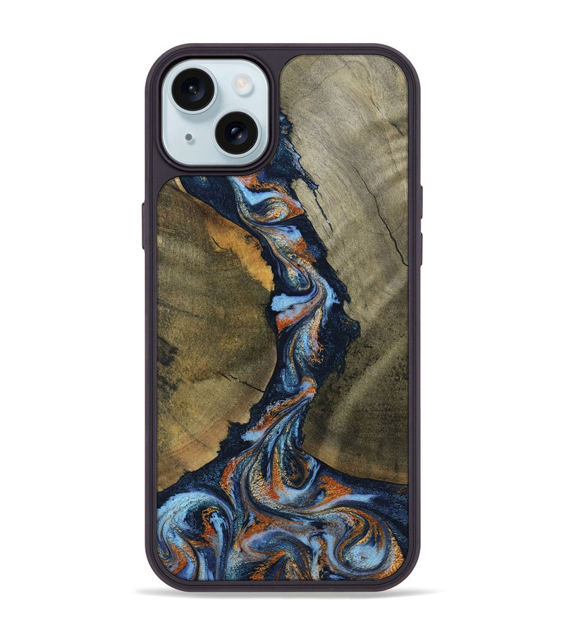 iPhone 15 Plus Wood Phone Case - Aleta (Teal & Gold, 798657)