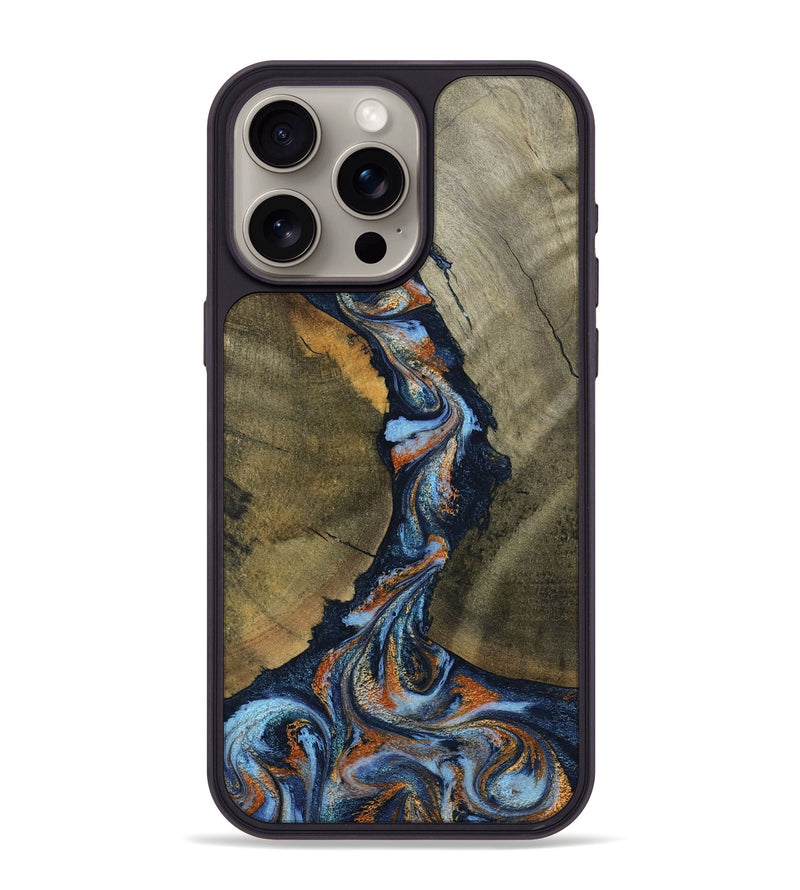iPhone 15 Pro Max Wood Phone Case - Aleta (Teal & Gold, 798657)