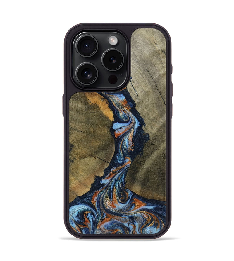 iPhone 15 Pro Wood Phone Case - Aleta (Teal & Gold, 798657)