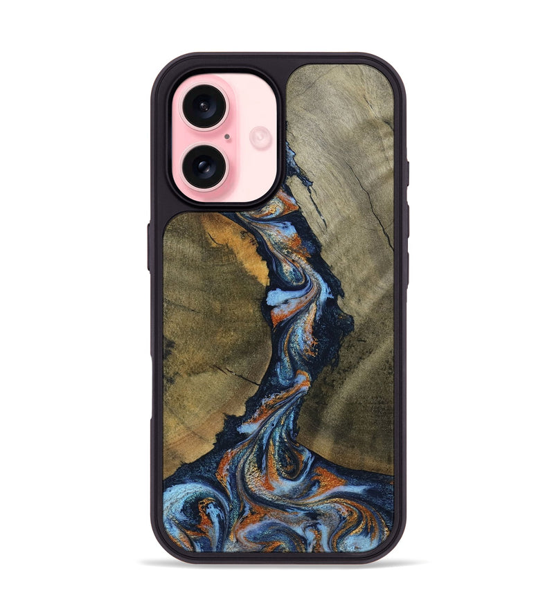 iPhone 16 Wood Phone Case - Aleta (Teal & Gold, 798657)
