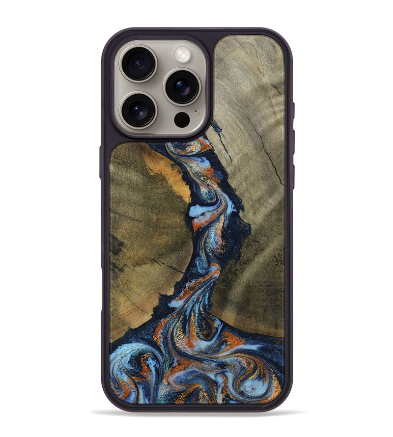 iPhone 16 Pro Max Wood Phone Case - Aleta (Teal & Gold, 798657)