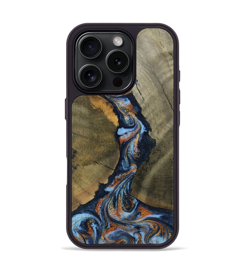 iPhone 16 Pro Wood Phone Case - Aleta (Teal & Gold, 798657)