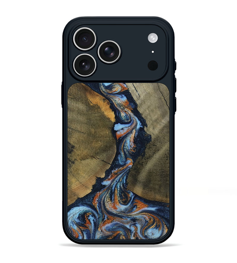 iPhone 17 Pro Max Wood Phone Case - Aleta (Teal & Gold, 798657)