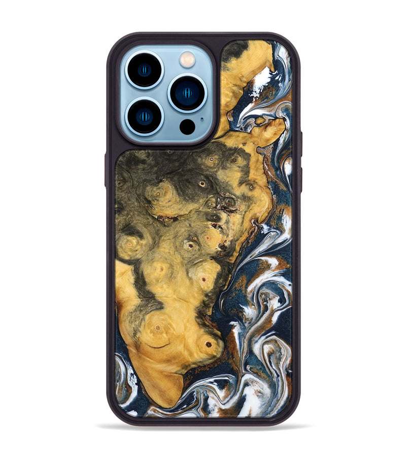 iPhone 14 Pro Max Wood Phone Case - Ludwig (Teal & Gold, 798659)