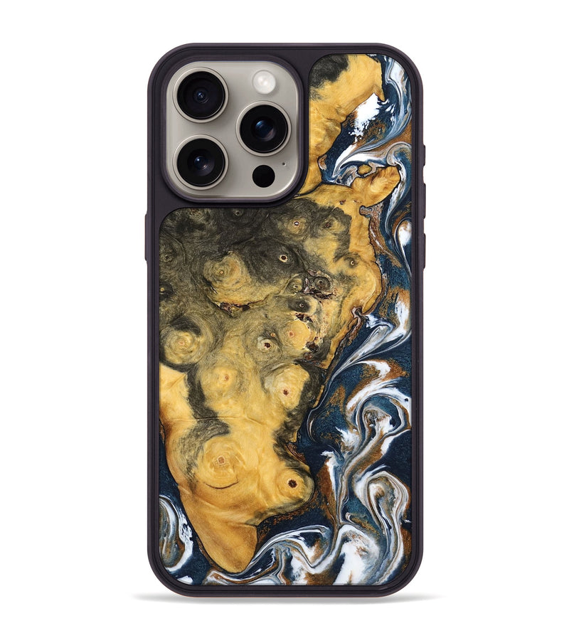 iPhone 15 Pro Max Wood Phone Case - Ludwig (Teal & Gold, 798659)