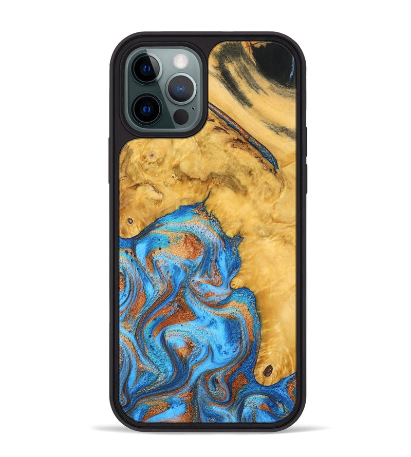 iPhone 12 Pro Max Wood Phone Case - Roxana (Teal & Gold, 798660)