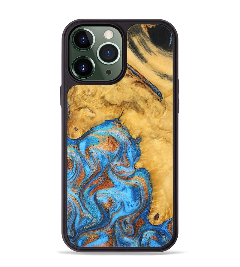 iPhone 13 Pro Max Wood Phone Case - Roxana (Teal & Gold, 798660)