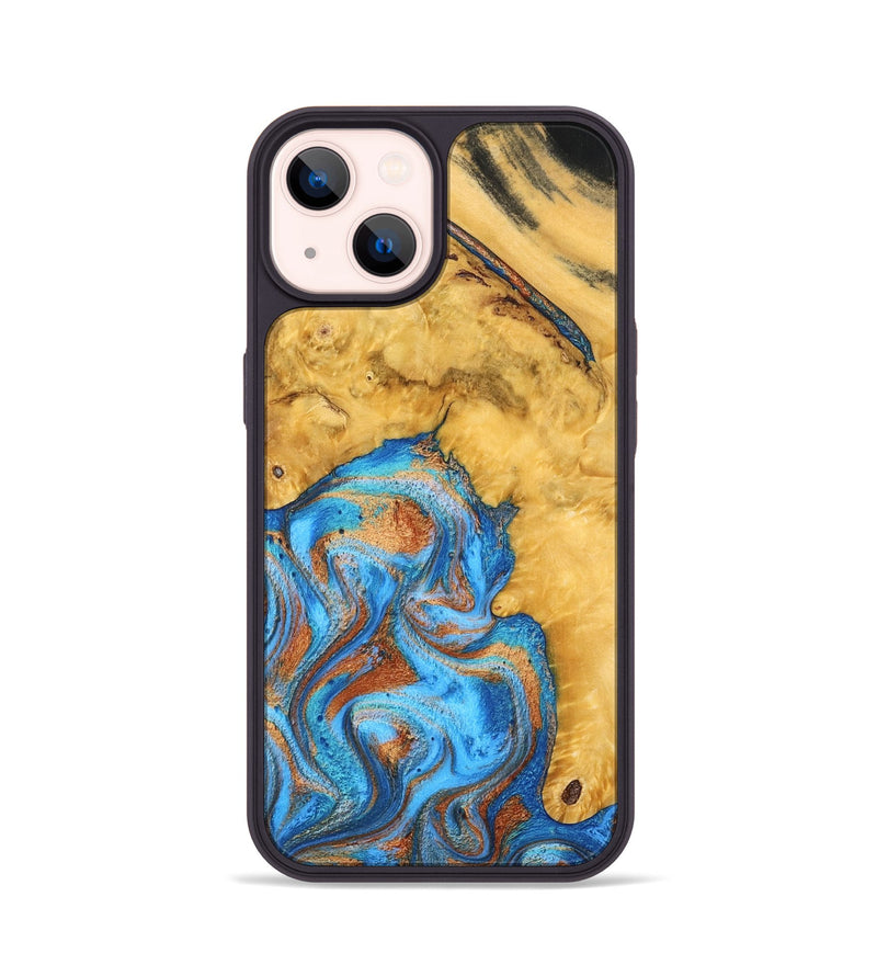 iPhone 14 Wood Phone Case - Roxana (Teal & Gold, 798660)