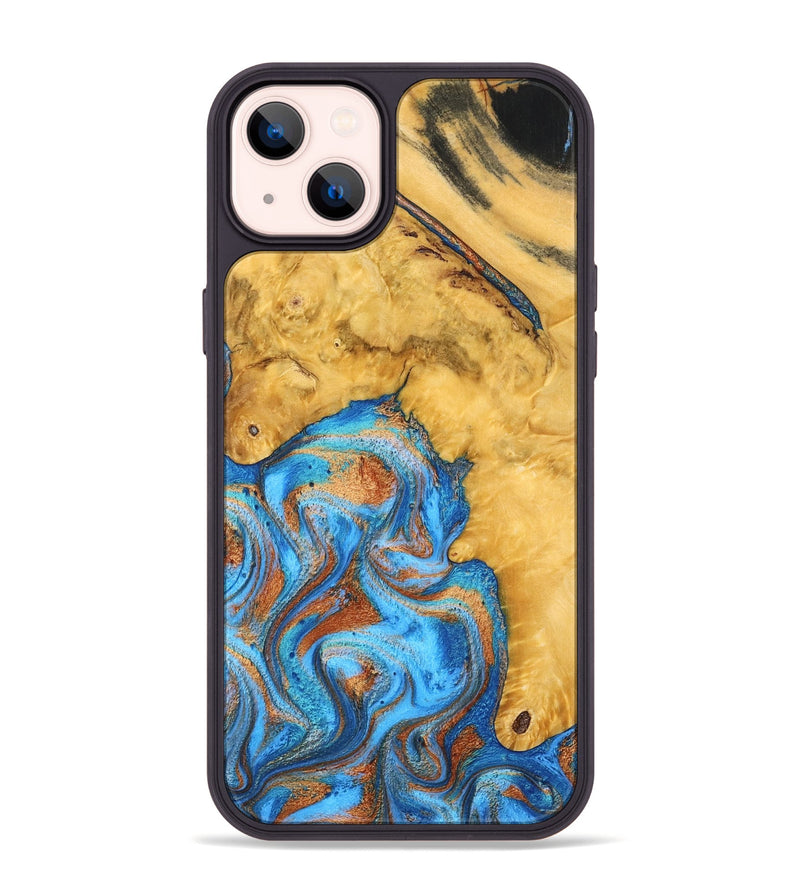 iPhone 14 Plus Wood Phone Case - Roxana (Teal & Gold, 798660)