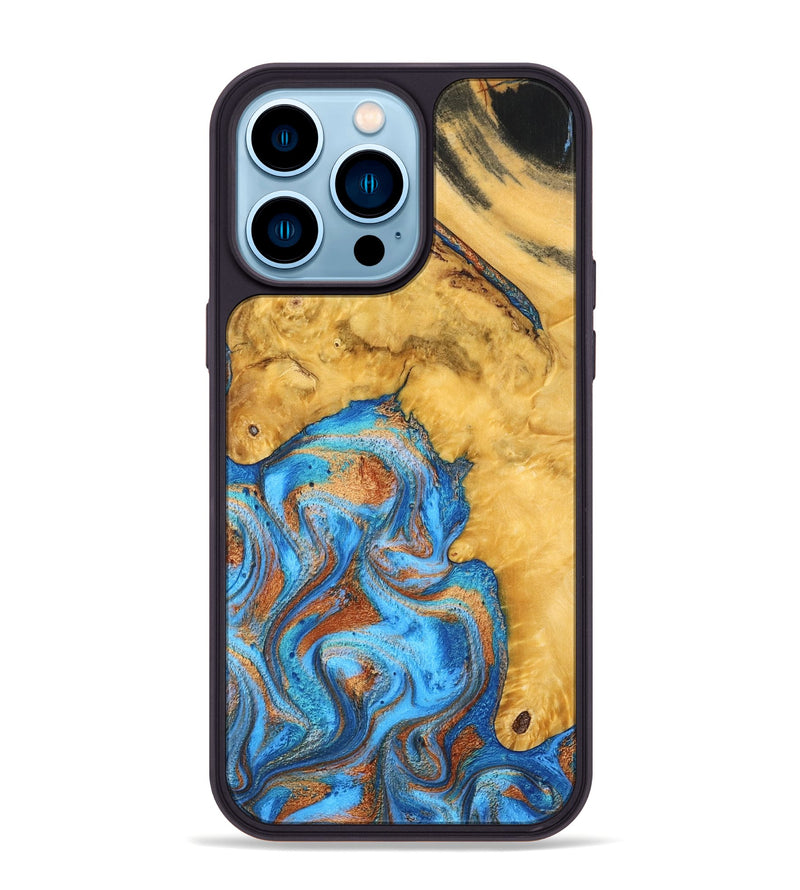 iPhone 14 Pro Max Wood Phone Case - Roxana (Teal & Gold, 798660)