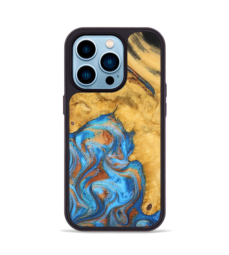 iPhone 14 Pro Wood Phone Case - Roxana (Teal & Gold, 798660)