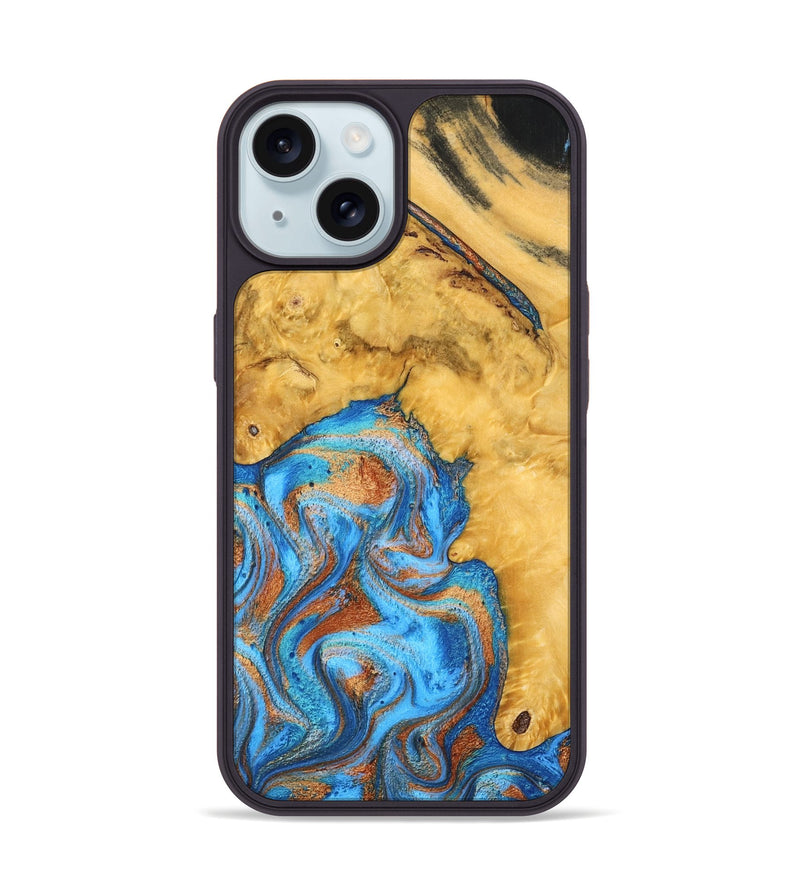 iPhone 15 Wood Phone Case - Roxana (Teal & Gold, 798660)