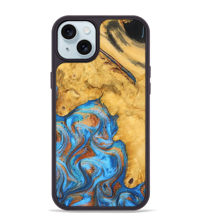 iPhone 15 Plus Wood Phone Case - Roxana (Teal & Gold, 798660)