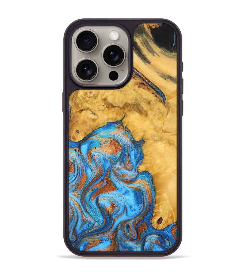 iPhone 15 Pro Max Wood Phone Case - Roxana (Teal & Gold, 798660)