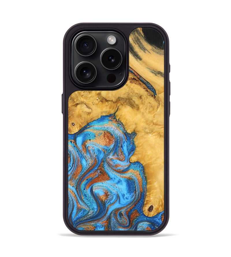 iPhone 15 Pro Wood Phone Case - Roxana (Teal & Gold, 798660)