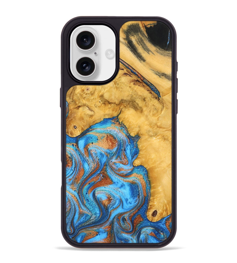iPhone 16 Plus Wood Phone Case - Roxana (Teal & Gold, 798660)