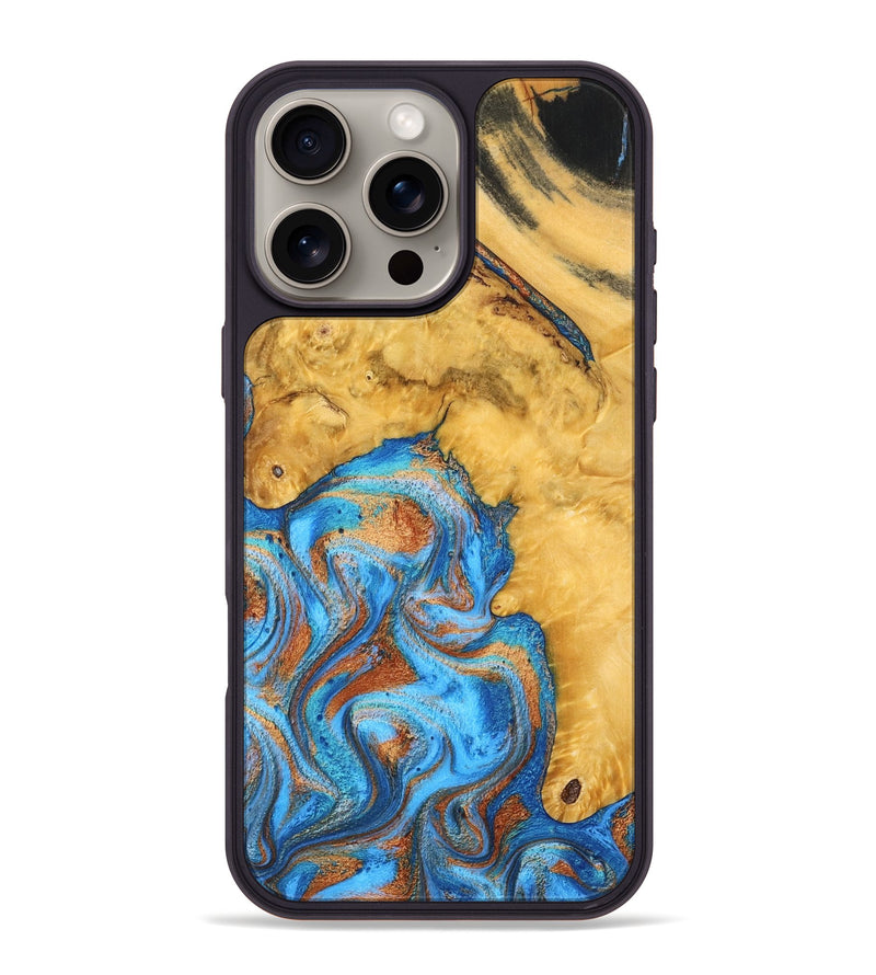 iPhone 16 Pro Max Wood Phone Case - Roxana (Teal & Gold, 798660)