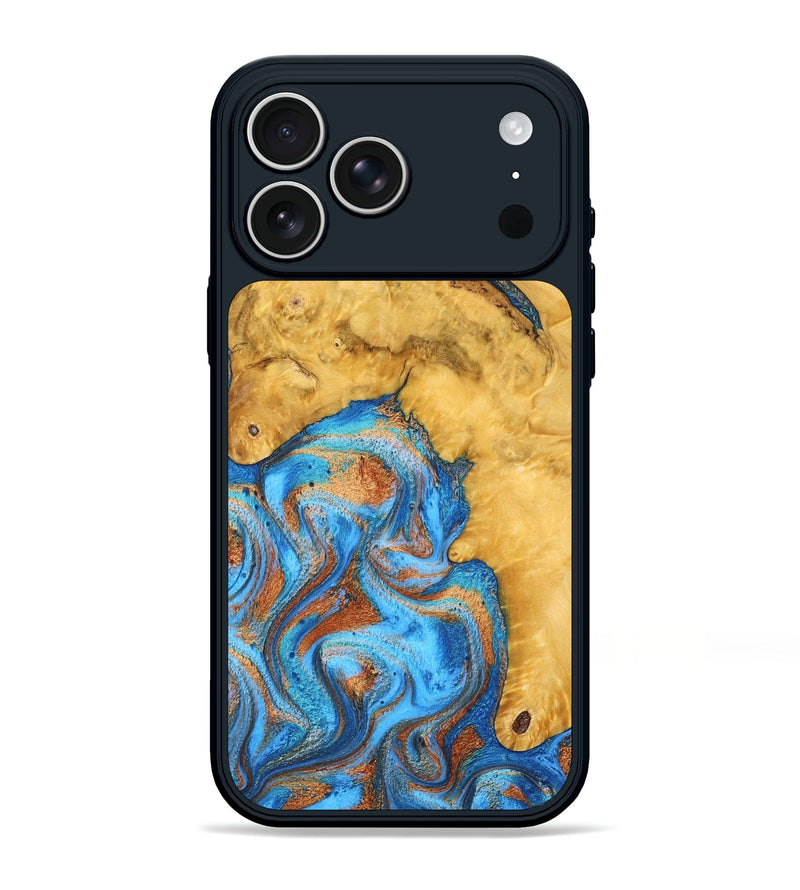 iPhone 17 Pro Max Wood Phone Case - Roxana (Teal & Gold, 798660)
