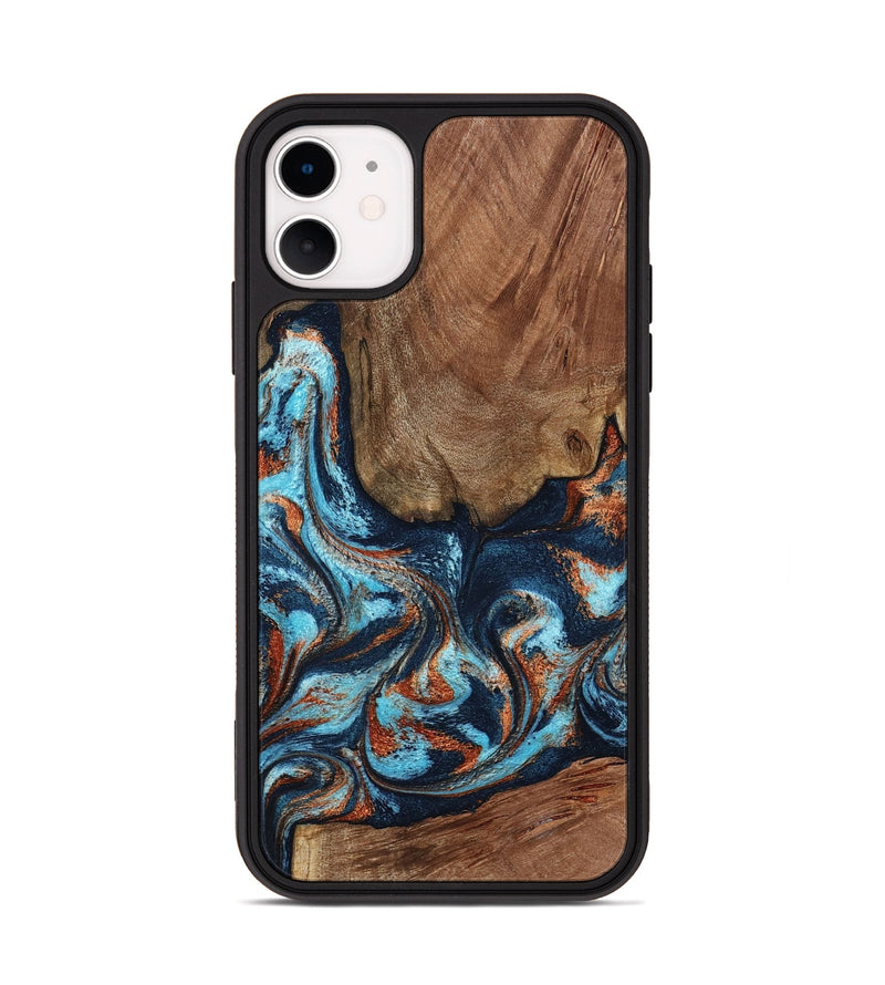 iPhone 11 Wood Phone Case - Daisha (Teal & Gold, 798662)