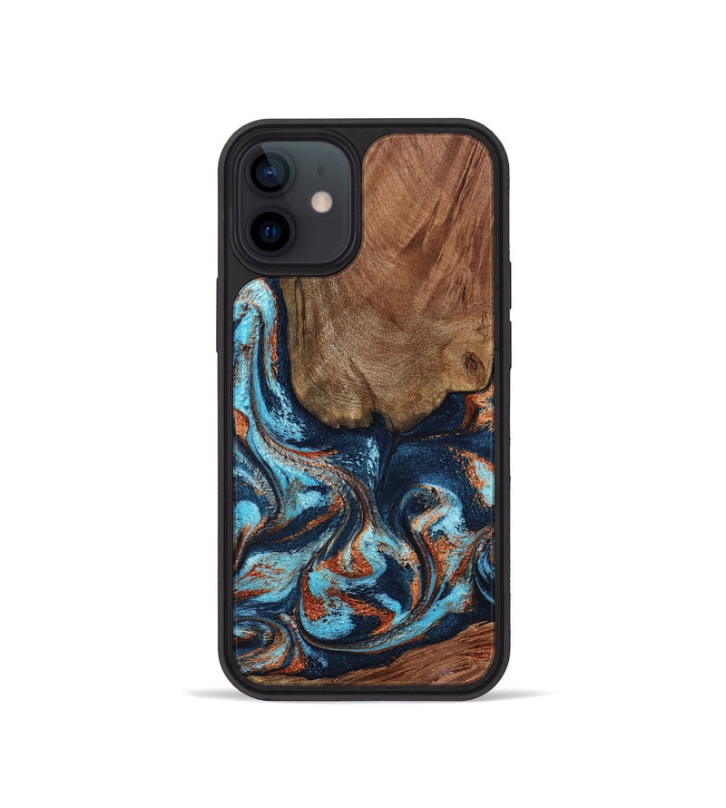 iPhone 12 mini Wood Phone Case - Daisha (Teal & Gold, 798662)
