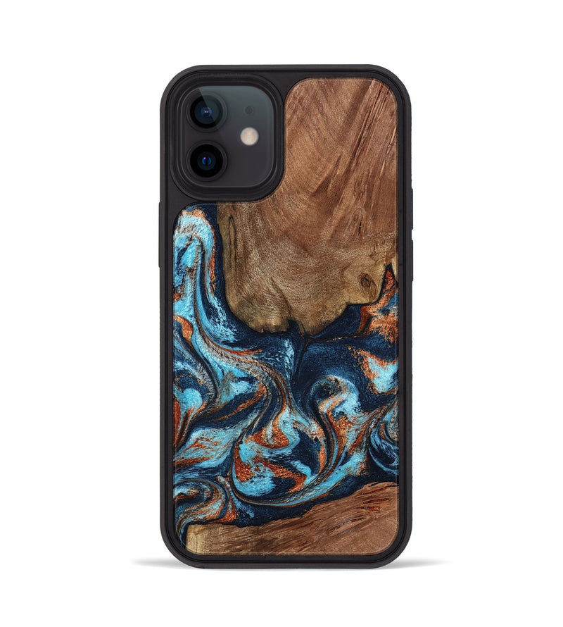iPhone 12 Wood Phone Case - Daisha (Teal & Gold, 798662)