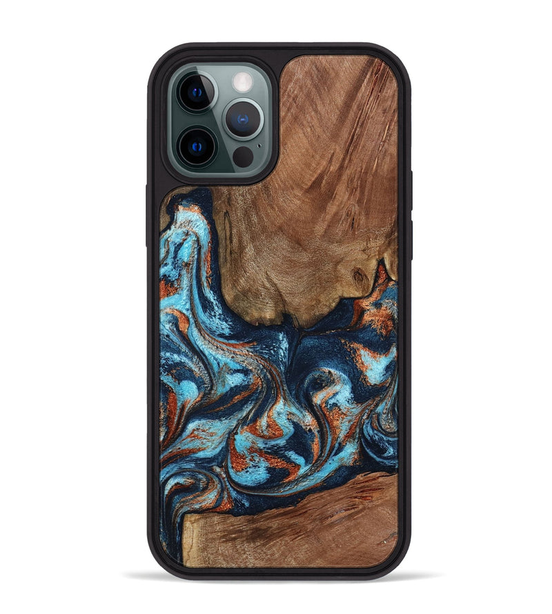 iPhone 12 Pro Max Wood Phone Case - Daisha (Teal & Gold, 798662)