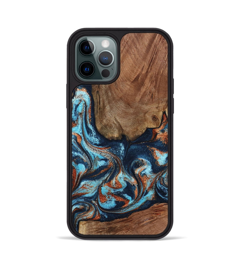 iPhone 12 Pro Wood Phone Case - Daisha (Teal & Gold, 798662)