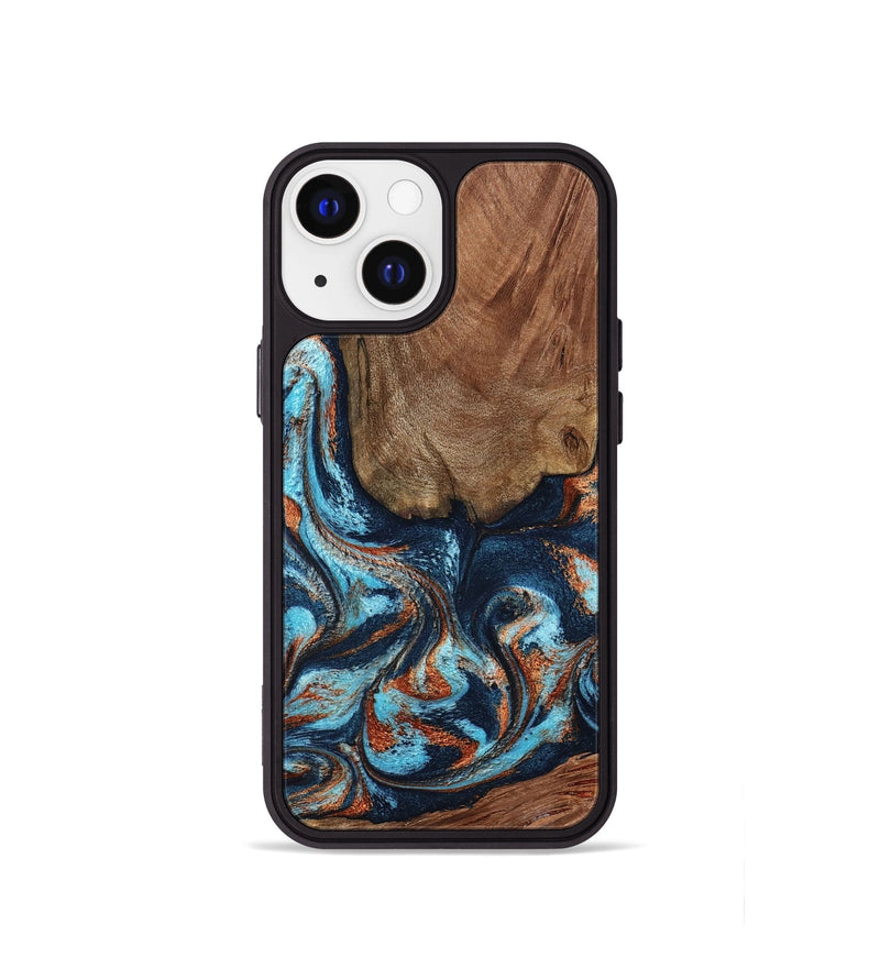 iPhone 13 mini Wood Phone Case - Daisha (Teal & Gold, 798662)