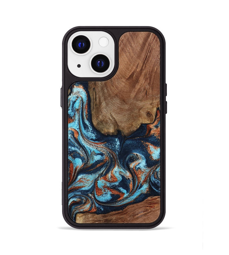 iPhone 13 Wood Phone Case - Daisha (Teal & Gold, 798662)