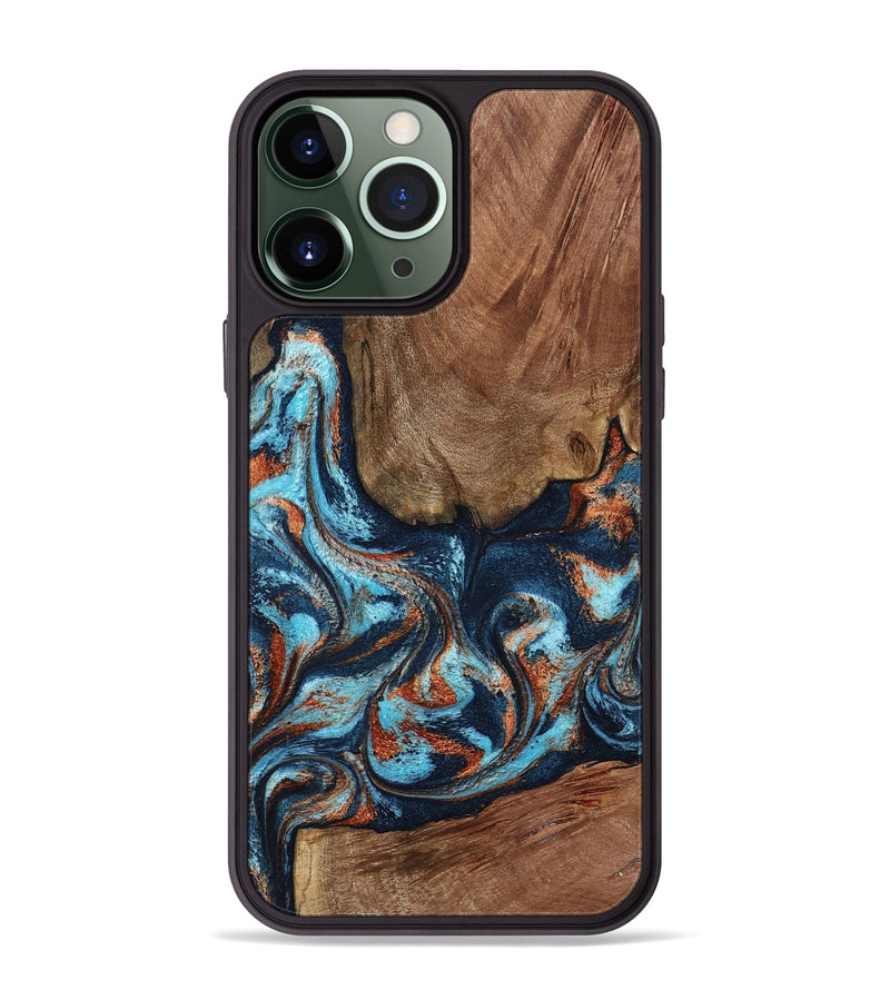 iPhone 13 Pro Max Wood Phone Case - Daisha (Teal & Gold, 798662)
