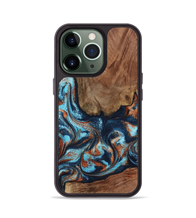 iPhone 13 Pro Wood Phone Case - Daisha (Teal & Gold, 798662)
