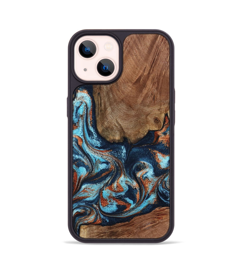 iPhone 14 Wood Phone Case - Daisha (Teal & Gold, 798662)