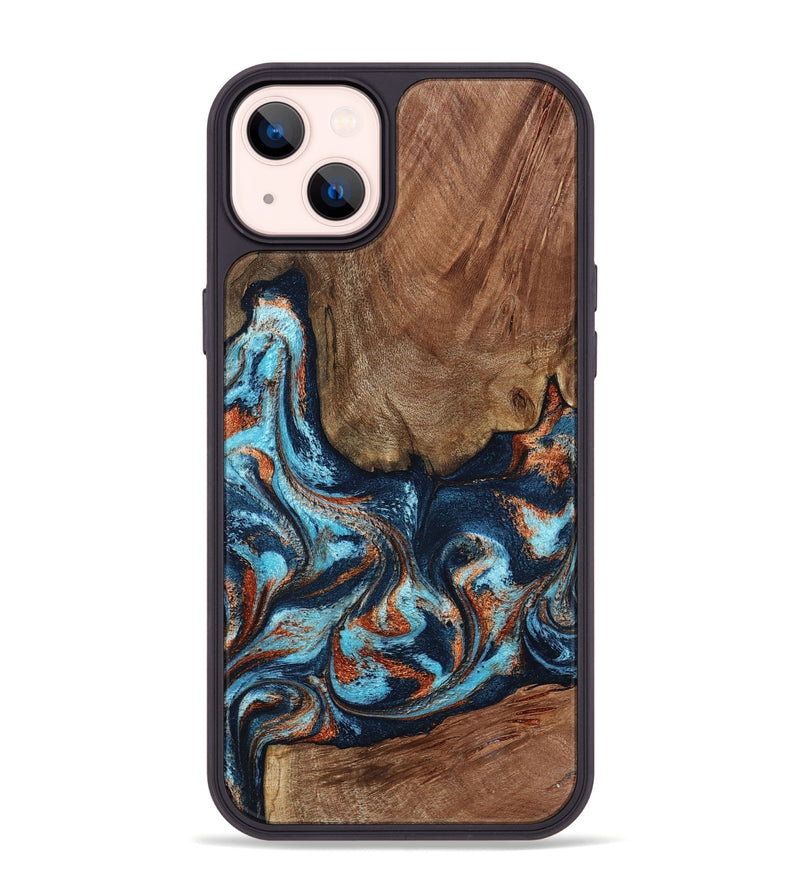 iPhone 14 Plus Wood Phone Case - Daisha (Teal & Gold, 798662)