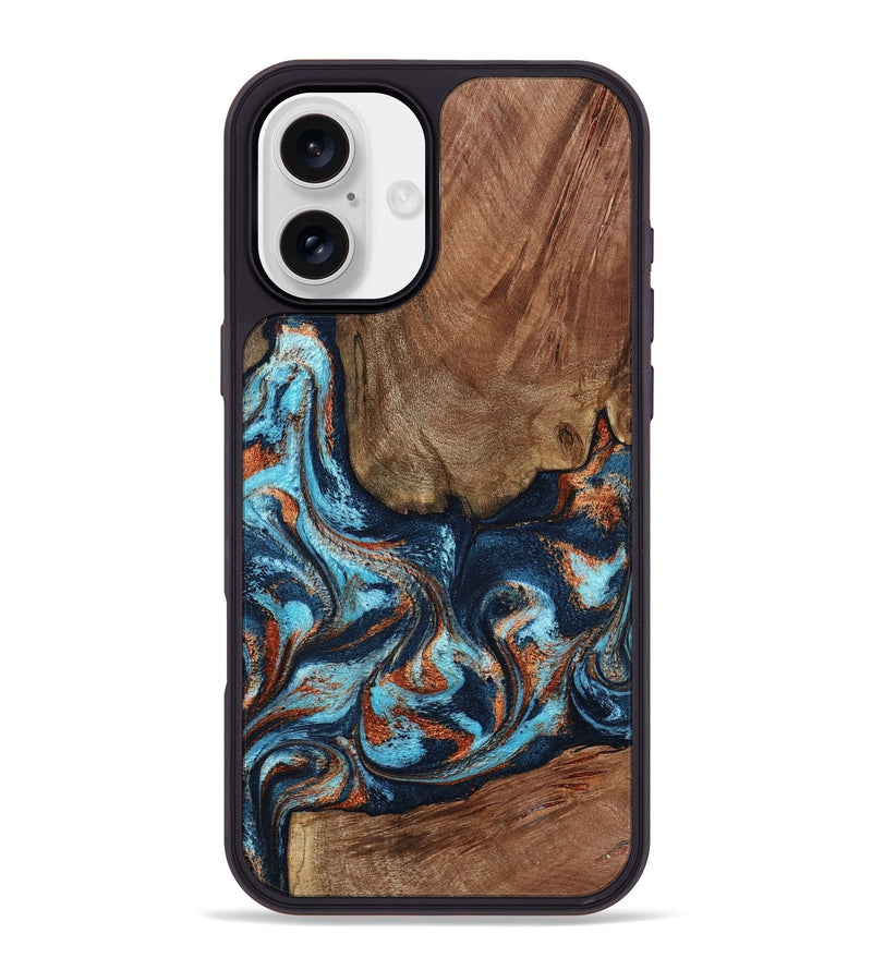 iPhone 16 Plus Wood Phone Case - Daisha (Teal & Gold, 798662)