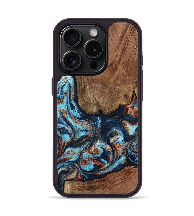 iPhone 16 Pro Wood Phone Case - Daisha (Teal & Gold, 798662)