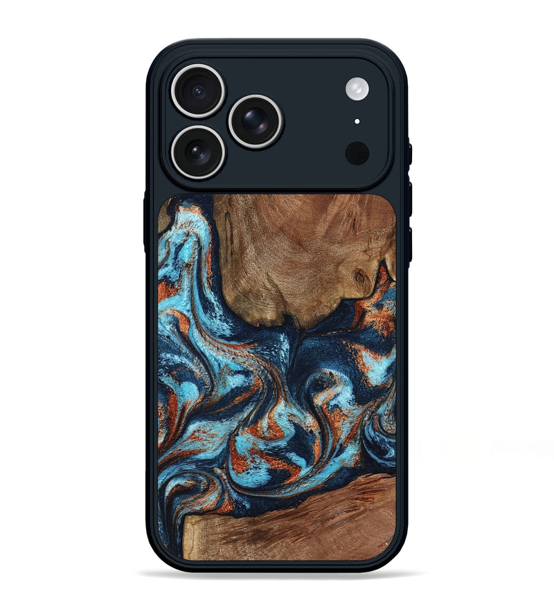 iPhone 17 Pro Max Wood Phone Case - Daisha (Teal & Gold, 798662)